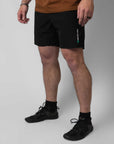 black reyllen element crossfit gym workout shorts for men 7 inch angle