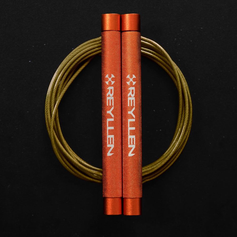 Reyllen Flare MX CrossFit Speed Skipping Jump Rope aluminium handles orange and gold pvc cable