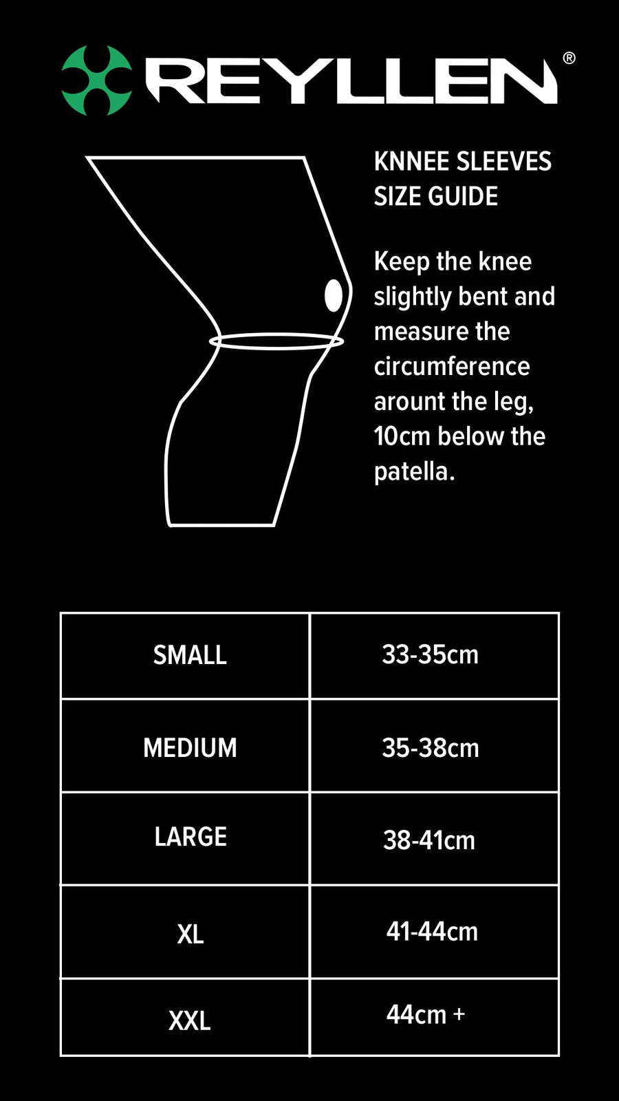Reyllen Venta X3 7mm Knee Sleeves Neoprene black support size guide