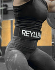 Reyllen X-Prime Crossfit foam core weightlifting belt 5" taper black worn by woman