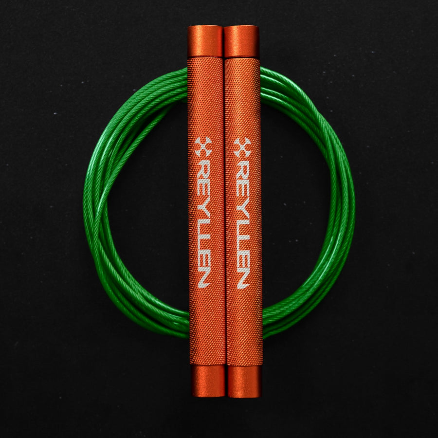 Reyllen Flare MX CrossFit Speed Skipping Jump Rope aluminium handles orange and green pvc cable