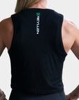 Reyllen m1 ladies flowy high neck workout crossfit vest tank top back logo view