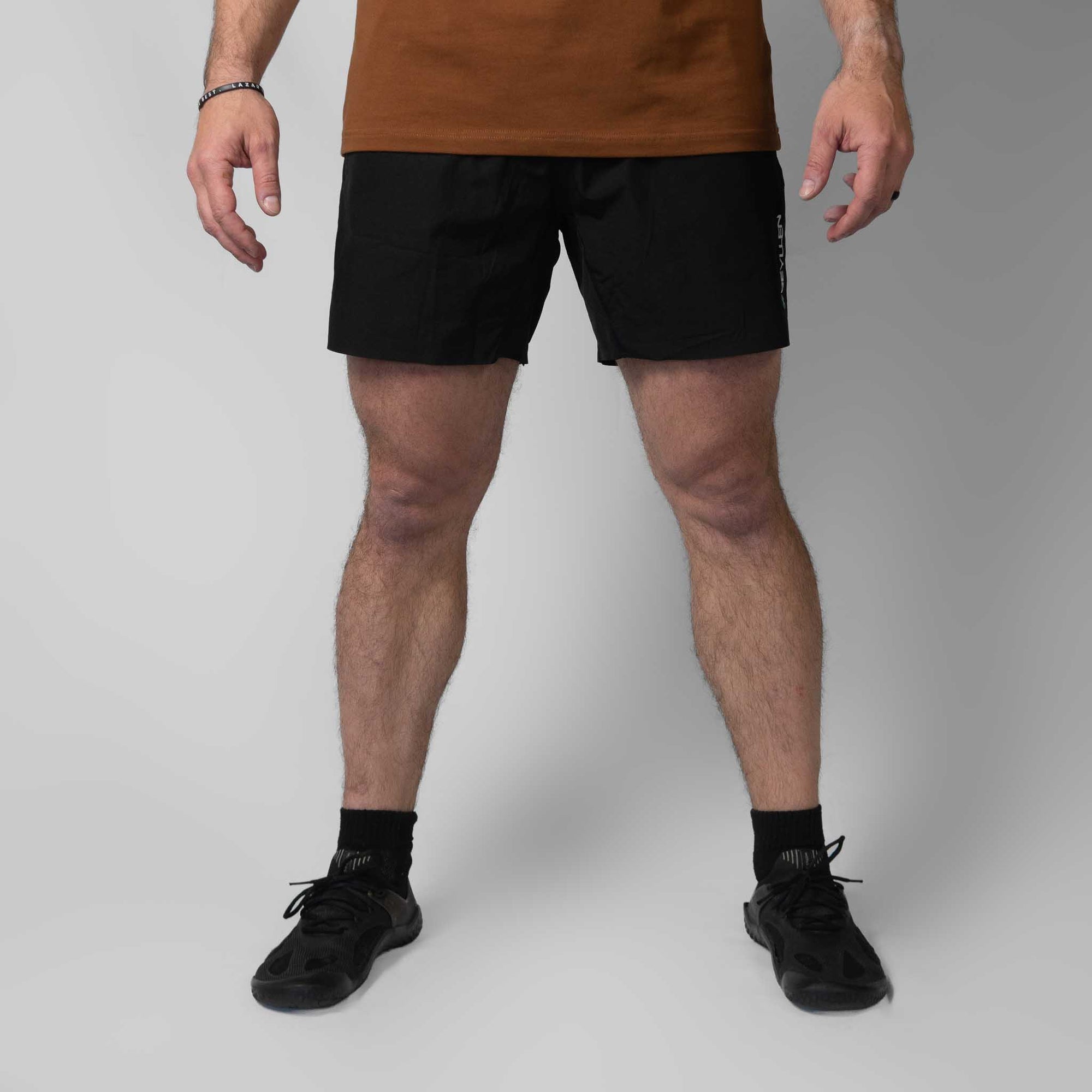 black reyllen element crossfit gym workout shorts for men 5 inch frot