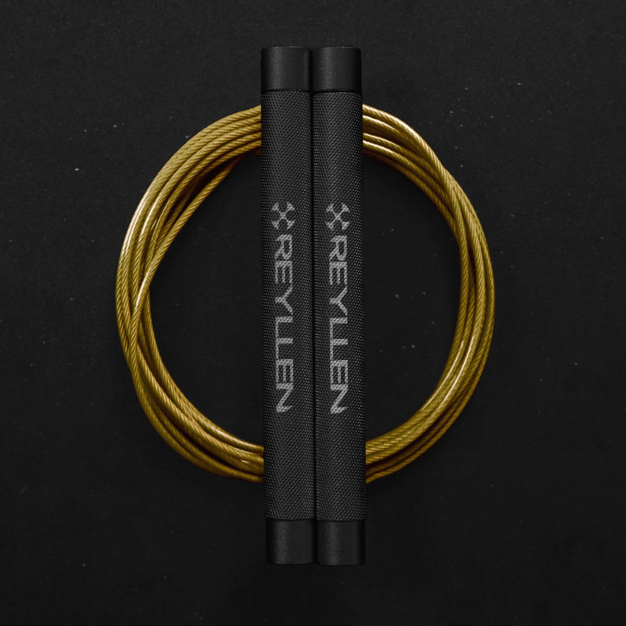Reyllen Flare MX CrossFit Speed Skipping Jump Rope aluminium handles black and gold pvc cable