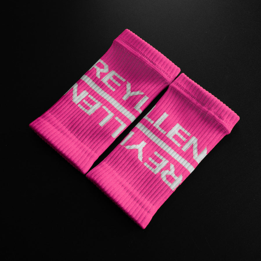 reyllen crossfit lifting sweat bands wrist bands pink pair angle view