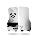 Pair of Reyllen Panda Grips in white, one front face with a panda emblem and one plain reverse, on a white Reyllen wrist cuff