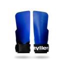 Pair of Reyllen Pit Viper Grips in blue, one smooth front face and one textured reverse, on a black Reyllen wrist cuff