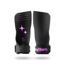 Pair of Reyllen Merlin Grips in black, the front face carrying a violet star emblem, on a Reyllen wrist cuff in violet