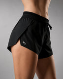 Women's Hyrox shorts with a 3 inch split leg and built-in compression liner