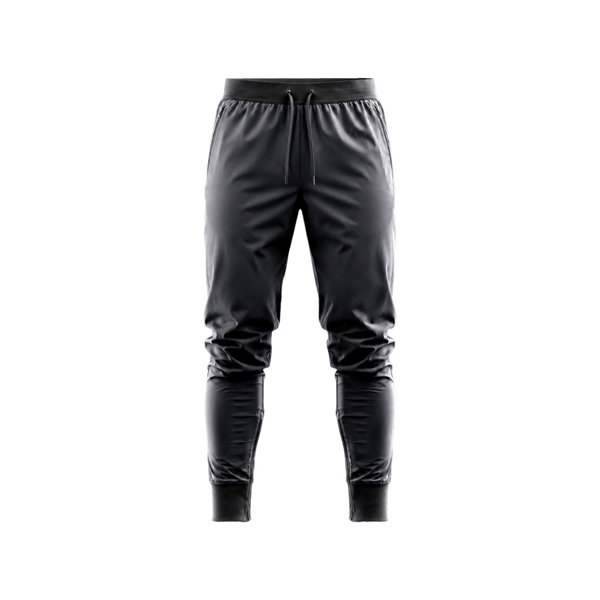 Reyllen Element Jogger in charcoal grey, laid flat front on, showing the tapered leg and elasticated cuffs