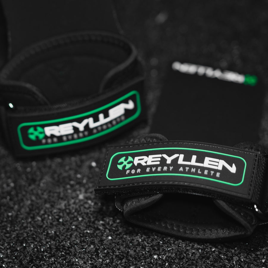 Reyllen Seal Pro Rubber Fingerless CrossFit Gymnastics Grips  wrist strap logo detail shot