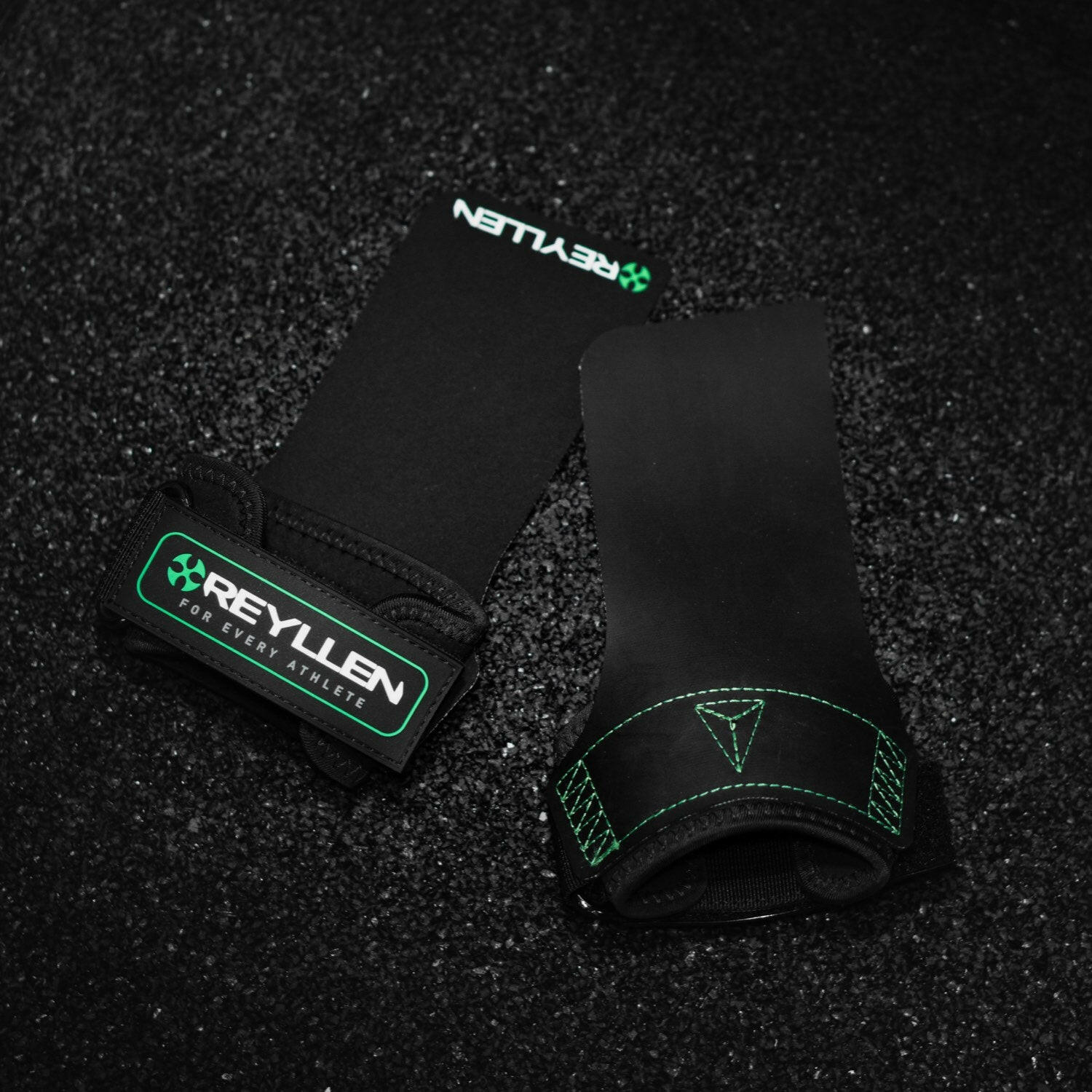 Reyllen Seal Pro Rubber Fingerless CrossFit Gymnastics Grips on gym floor pair