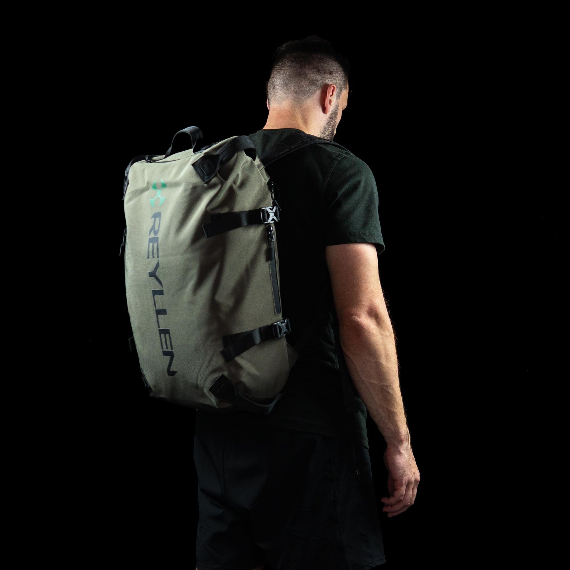 reyllen rx3 crossfit gym backpack duffle olive green worn on back