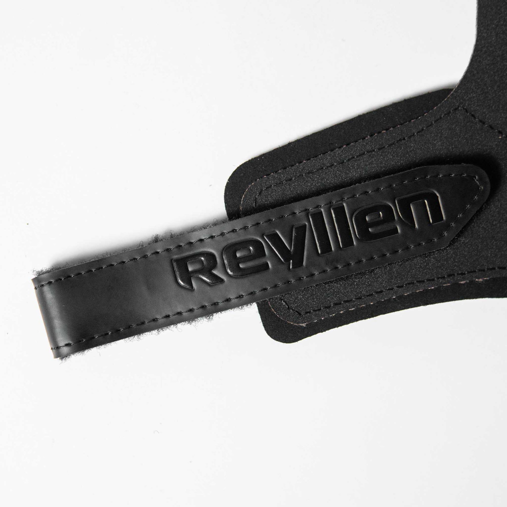 Reyllen Seal Pro Rubber Gymnastic Hand Grips no chalk for crossfit black on white background wrist strap detail