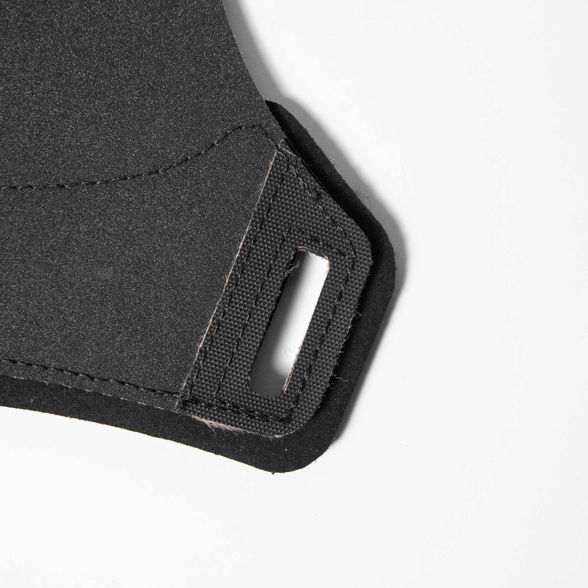 Reyllen Seal Pro Rubber Gymnastic Hand Grips no chalk for crossfit black on white background front buckle hole detail