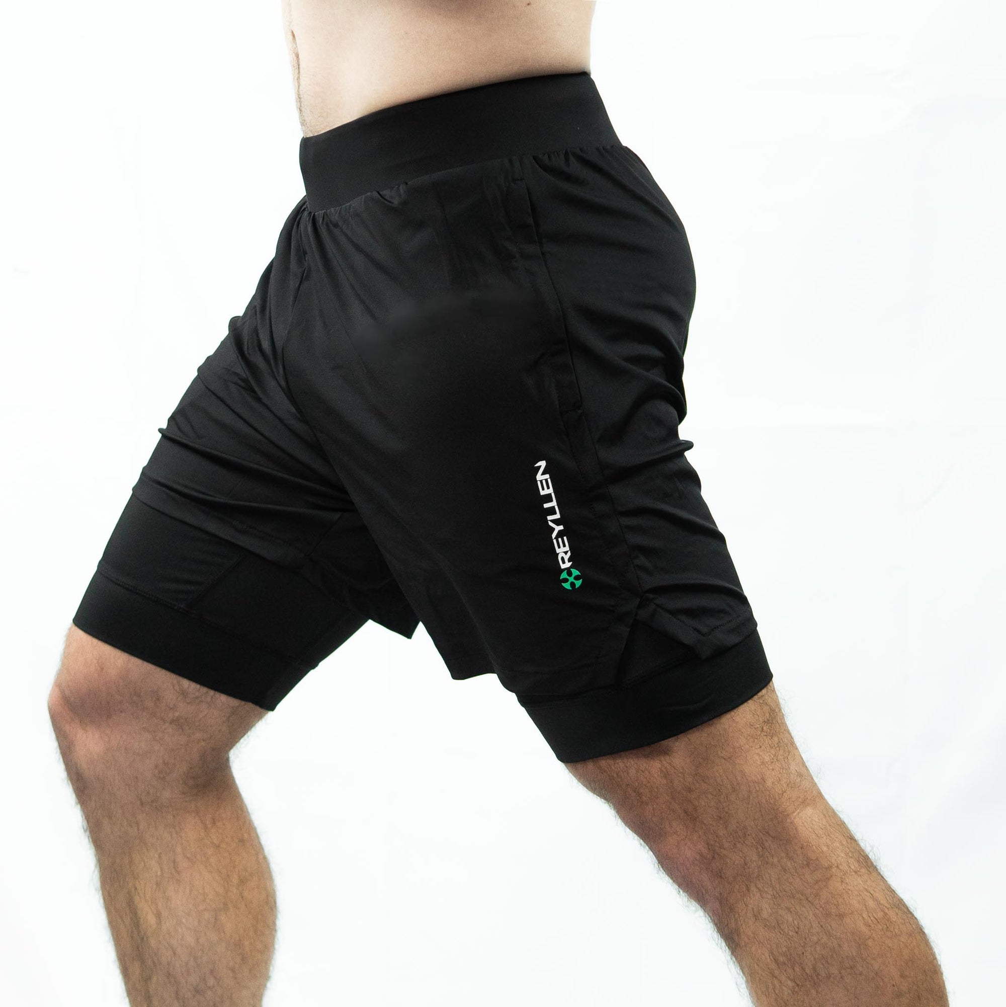 reyllen x2 gym workout crossfit shorts with liner black for men side view