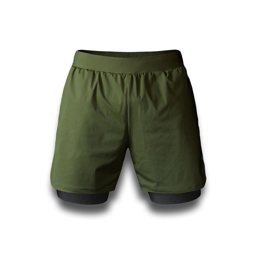 reyllen X2 2 in 1 shorts for men crossfit fitness with built in liner green 