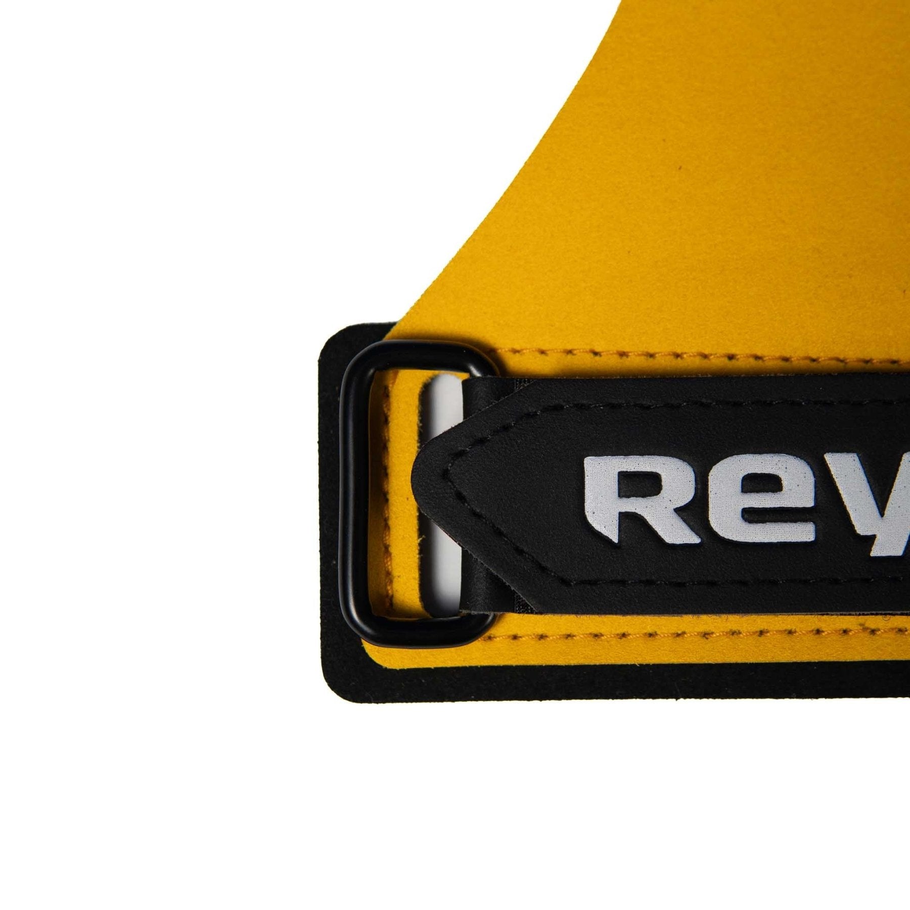 Reyllen BumbleBee gymnastic hand grips for crossfit yellow on white background buckle detail