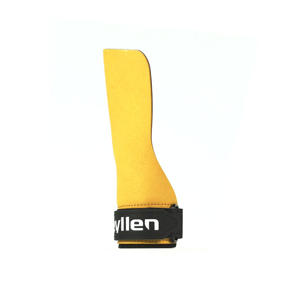 Reyllen BumbleBee gymnastic hand grips for crossfit yellow on white background 360 video