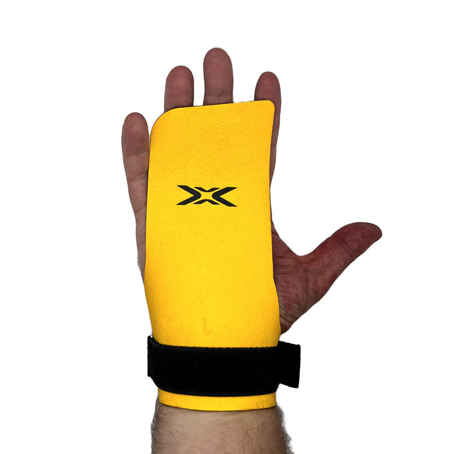Reyllen BumbleBee X4 Fingerless CrossFit Gymnastic Hand Pull Up Grips worn on hand view single