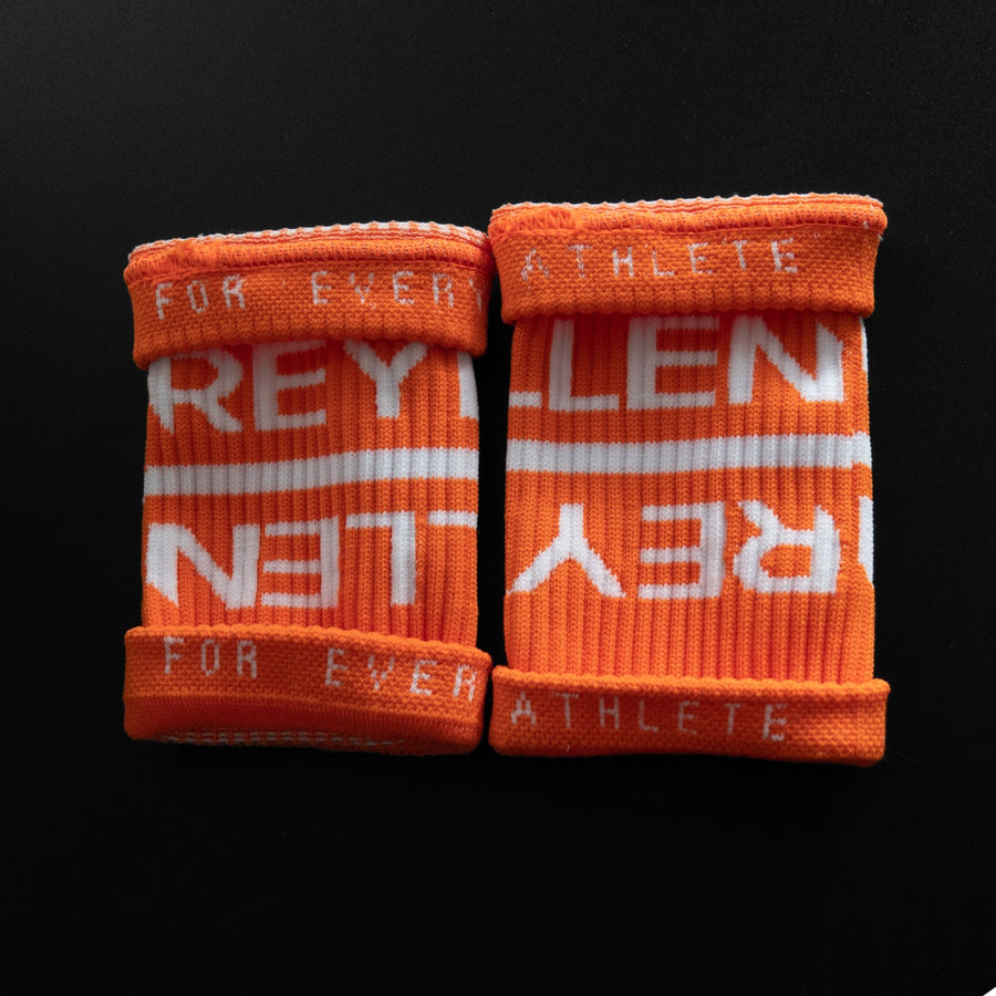 reyllen crossfit lifting sweat bands wrist bands orange pair inside view