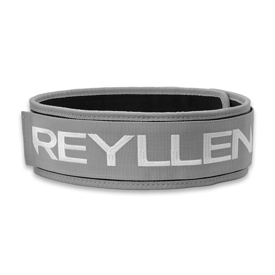 Reyllen GX 4" Nylon CrossFit Lifting Belt  grey strap logo view