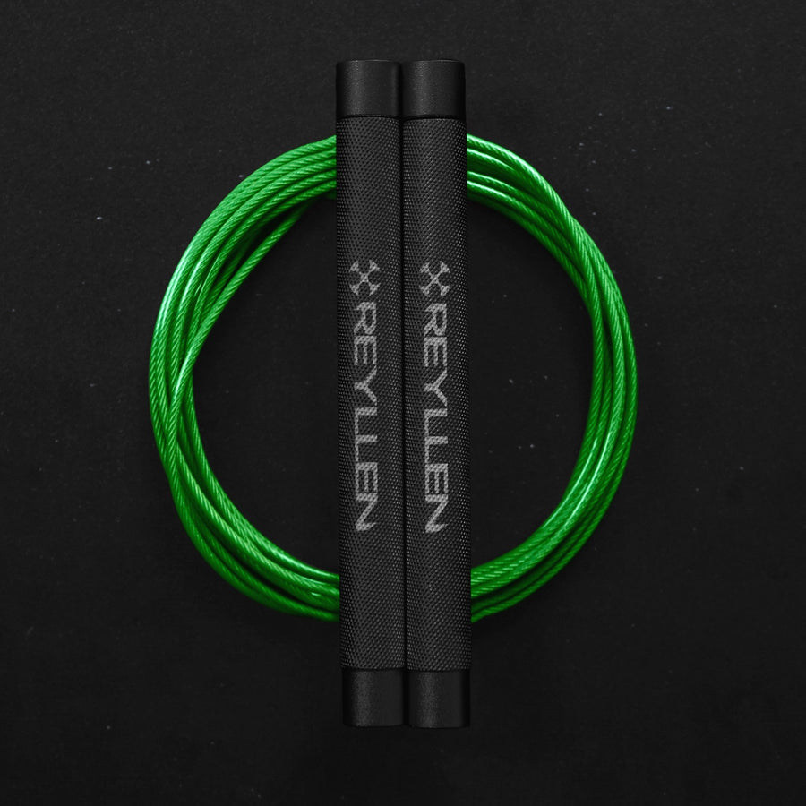 Reyllen Flare MX Speed Skipping Jump Rope black handles green pvc cable