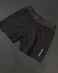 reyllen x1 mens stretchy nylon black workout wod shorts for crossfit laid flat on floor
