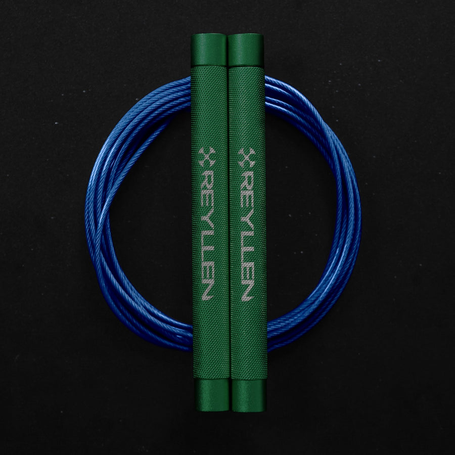 Reyllen Flare MX CrossFit Speed Skipping Jump Rope aluminium handles green and blue pvc cable