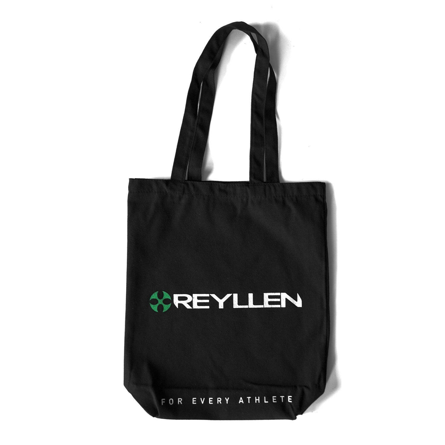 reyllen canvas cotton tote bag black top down view with straps