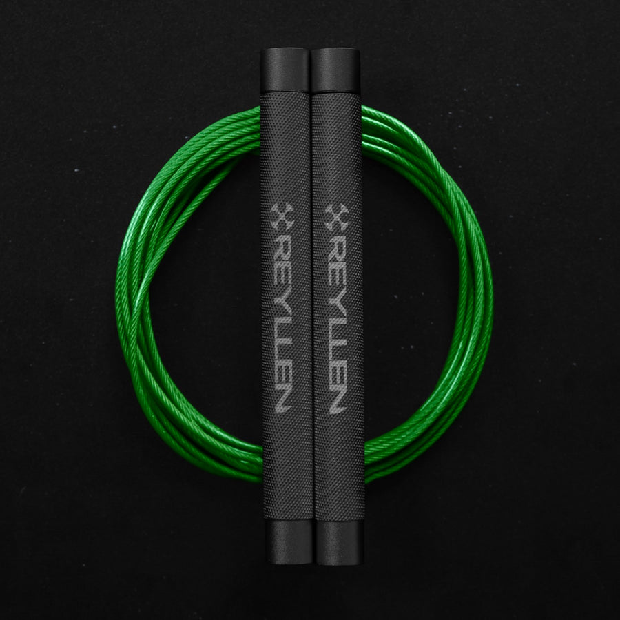 Reyllen Flare MX Speed Skipping Jump Rope aluminium handles dark grey and green pvc cable