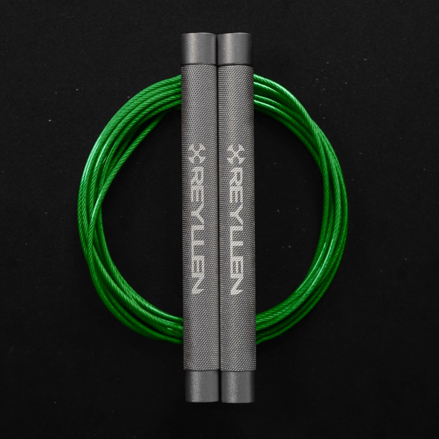 Reyllen Flare MX CrossFit Speed Skipping Jump Rope aluminium handles light grey and green pvc cable