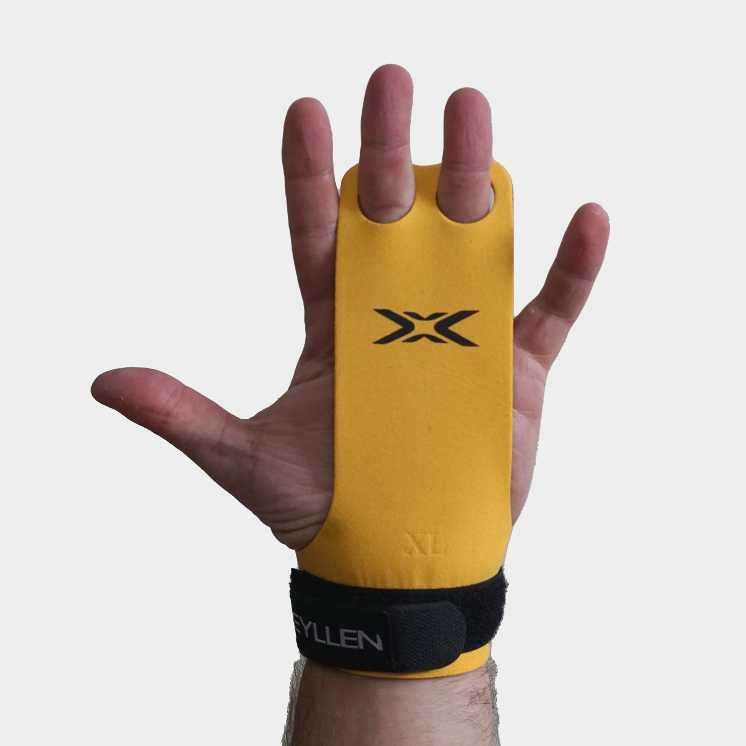 bumblebee gymnastic crossfit hand grips 2-hole view wearing on hand