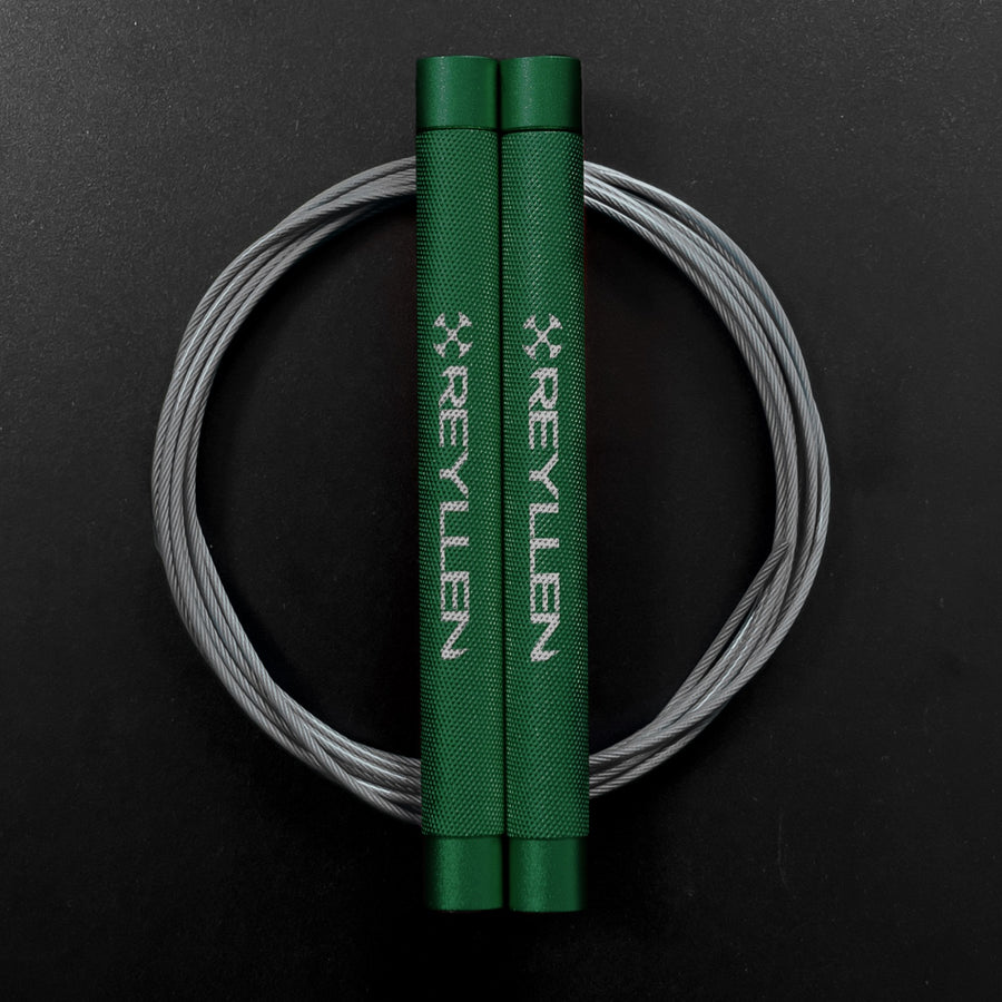 Reyllen Flare MX CrossFit Speed Skipping Jump Rope aluminium handles green and grey nylon cable