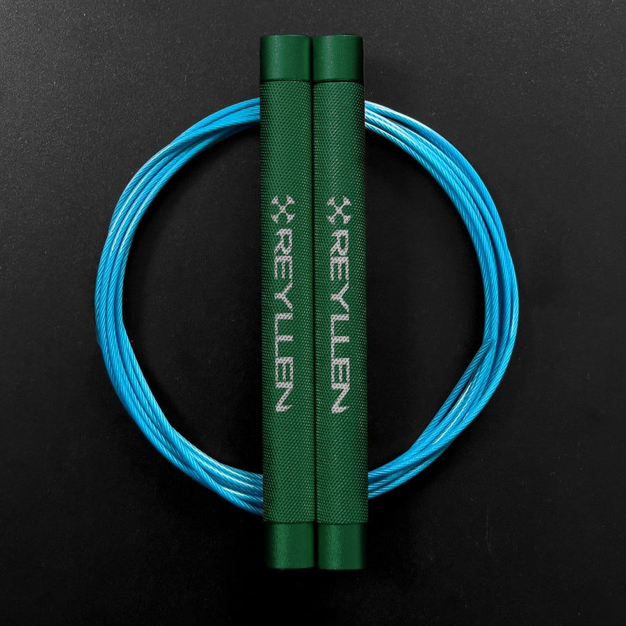 Reyllen Flare MX CrossFit Speed Skipping Jump Rope aluminium handles green and blue nylon cable
