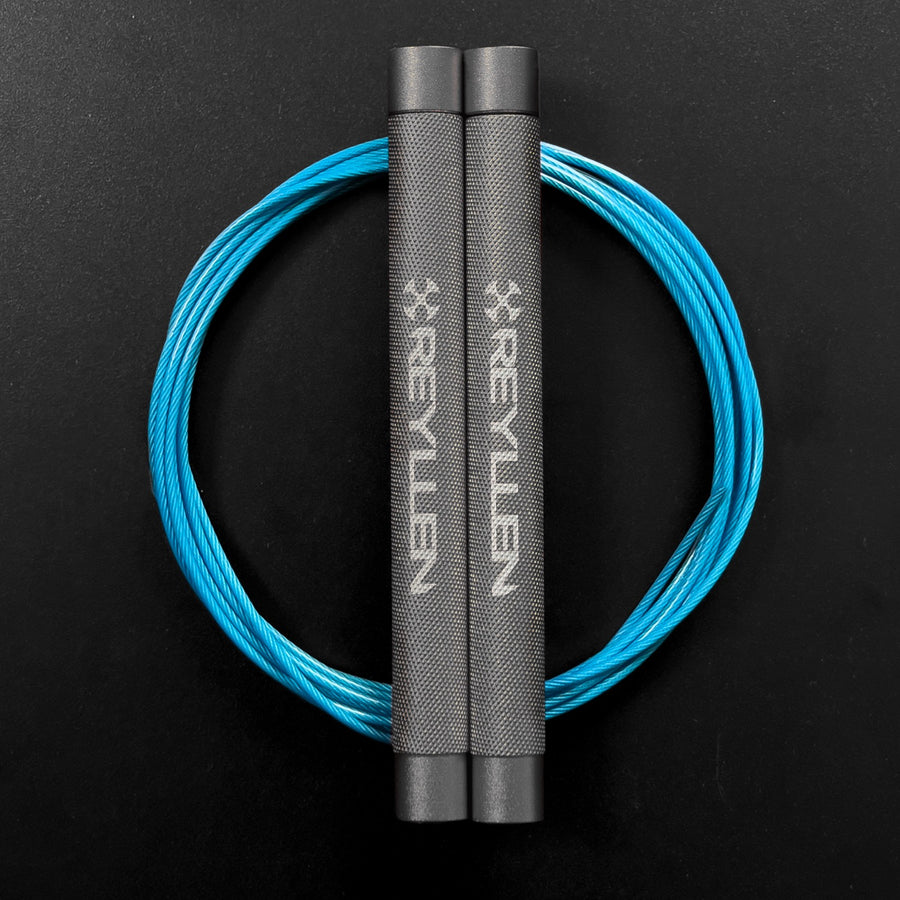 Reyllen Flare MX CrossFit Speed Skipping Jump Rope aluminium handles light grey and blue nylon cable