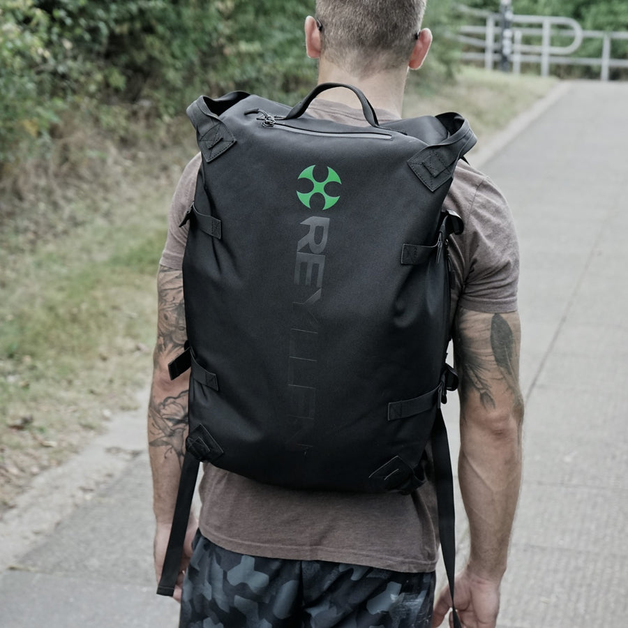 reyllen x2 backpack for athletes and crossfit black worn outdoor
