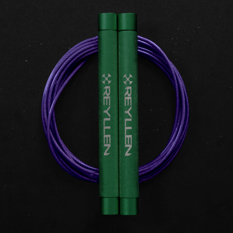 Reyllen Flare MX CrossFit Speed Skipping Jump Rope aluminium handles green and purple pvc cable