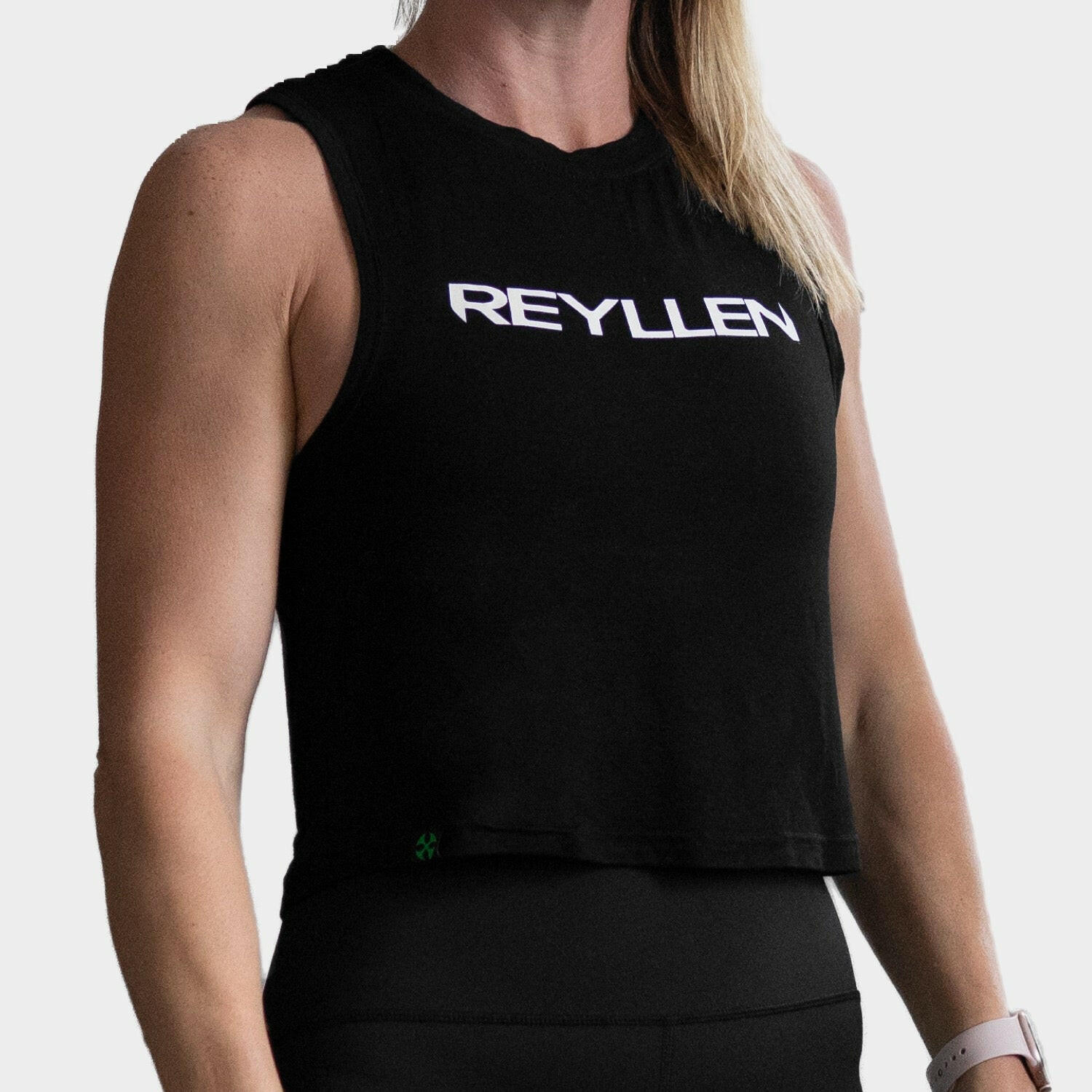 Reyllen m1 ladies flowy high neck workout crossfit vest tank top  modelled by woman front view