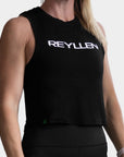Reyllen m1 ladies flowy high neck workout crossfit vest tank top  modelled by woman front view